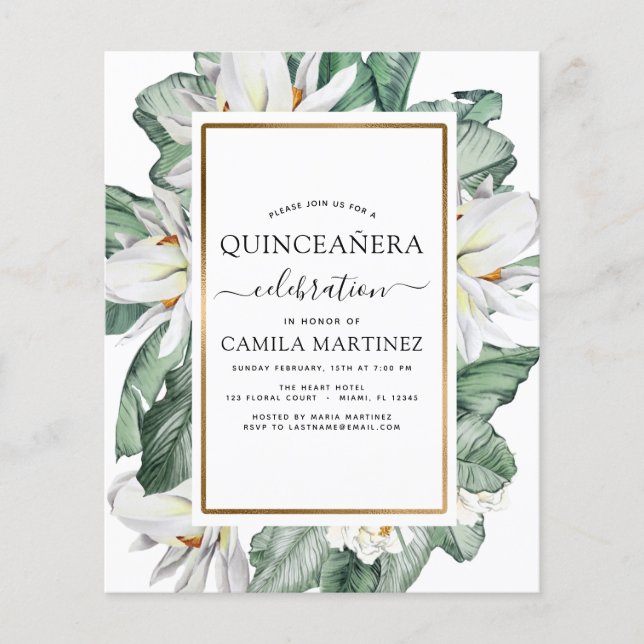 Budget Quinceañera Tropical Magnolia-inbjudan Flygblad (Framsidan)