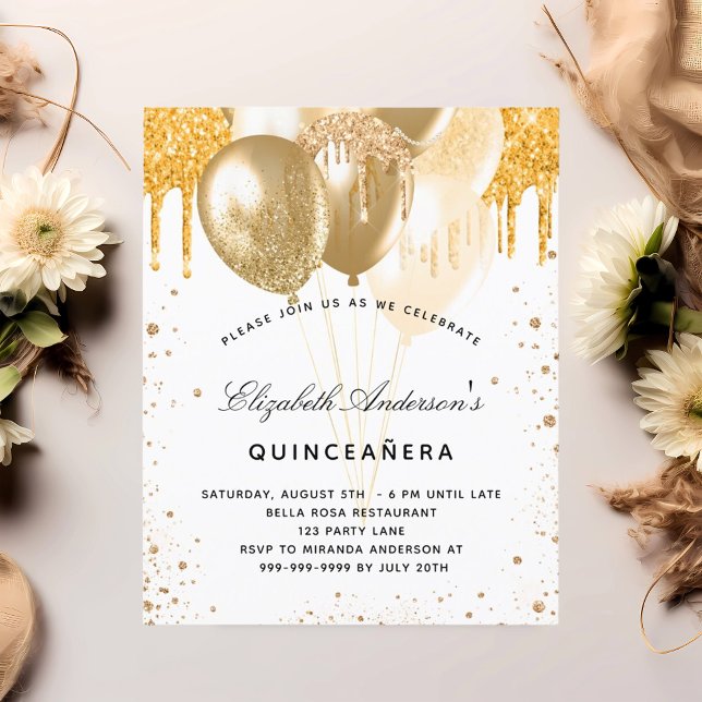Budget Quinceanera vit guld-ballonger (Skapare uppladdad)