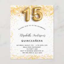 Budget Quinceanera vit guld glitter inbjudan