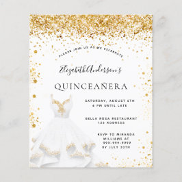 Budget Quinceanera vit guld-klänningsinbjudan