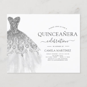 Budget Quinceanera Vit och Silver Glitter Flygblad