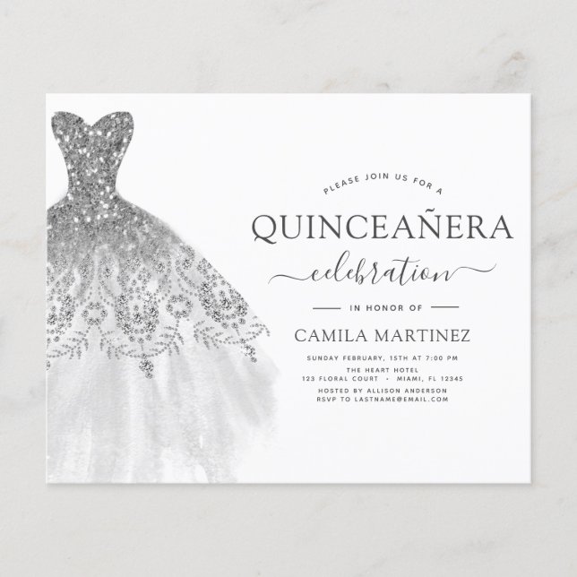 Budget Quinceanera White och Silver Glitter (Framsida)