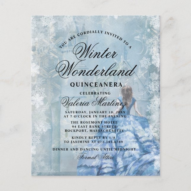 Budget Quinceanera Winter Wonderland-inbjudan (Framsida)