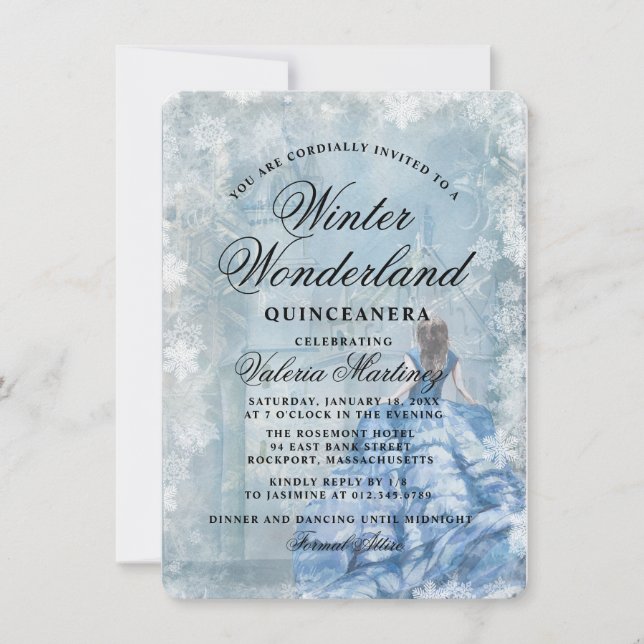 Budget Quinceanera Winter Wonderland Princess Inbjudningar (Framsida)