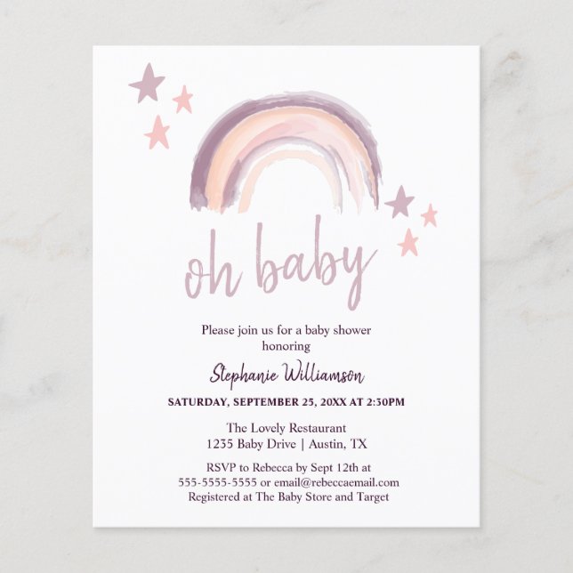 Budget Rainbow Boho åh baby Rosa Baby Shower  (Framsida)