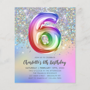 Budget Rainbow Glitter Foil Balloon 6e Birthday