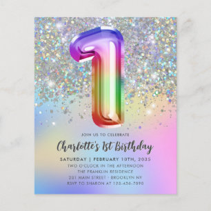 Budget Rainbow Glitter Foil Girl 1:a födelsedagen