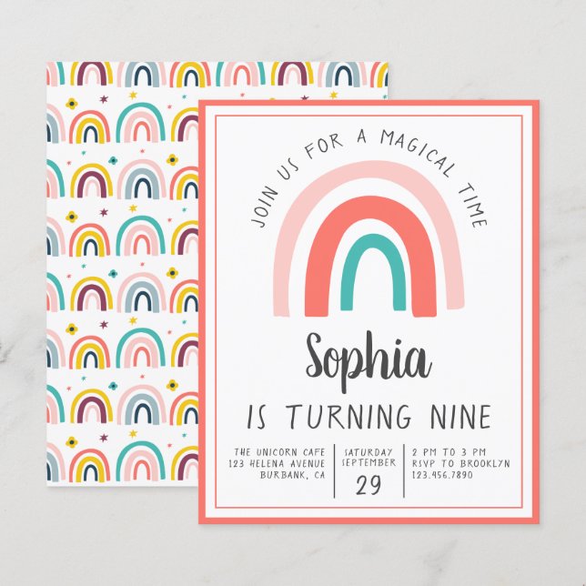 Budget Rainbow Magic Födelsedagsfest inbjudan (Fram/baksida)