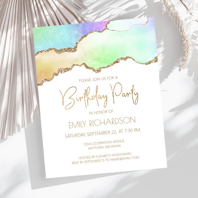 Budget Rainbow Pastel Guld Agate Geode Birthday (Skapare uppladdad)