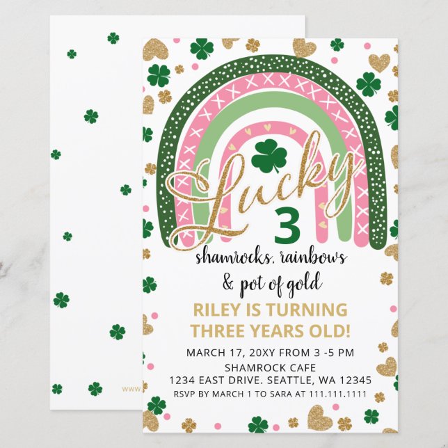 Budget Rainbow St Patrick Girl Birthday-inbjudan (Fram/baksida)