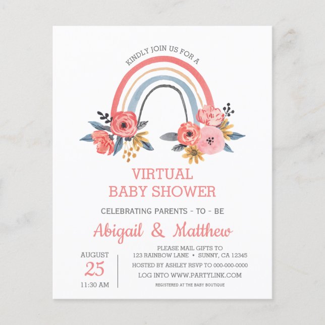 BUDGET Rainbow Virtuell Baby Shower-inbjudan Flygblad (Framsidan)