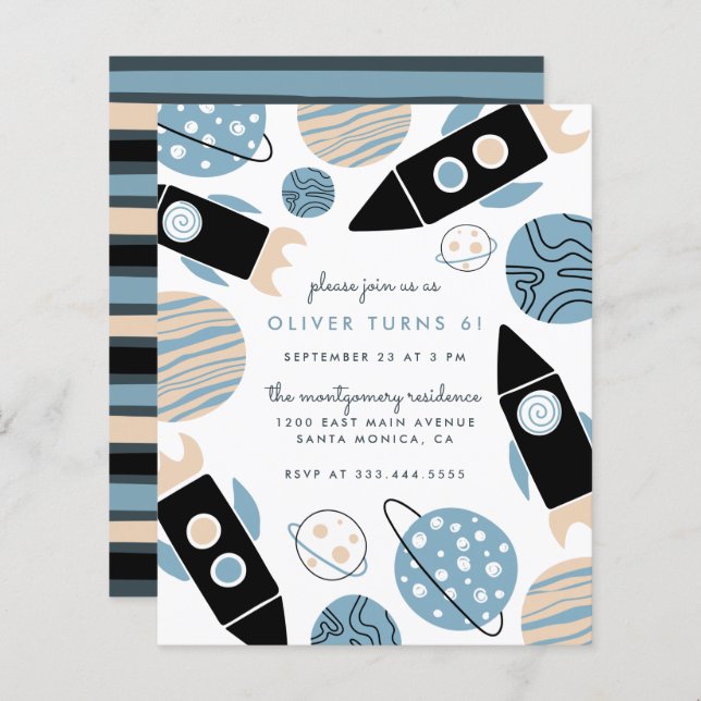 Budget Raket Fartyg Rymden Födelsedagsfest (Fram/baksida)