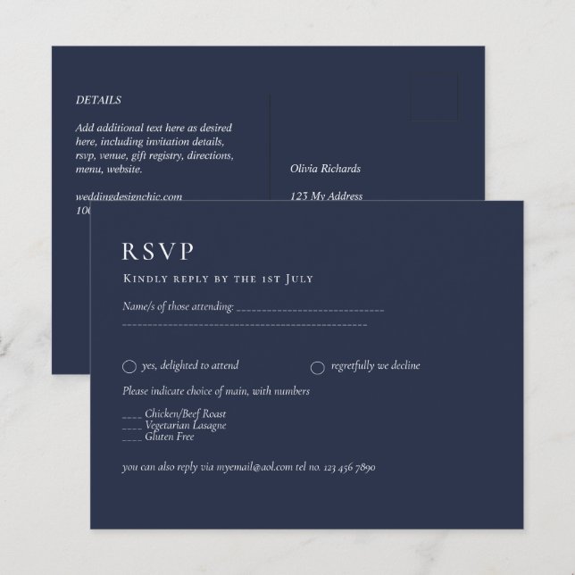BUDGET RAVP Navy Blue Monochrome BRÖLLOP Vykort (Fram/baksida)