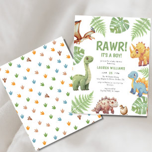 Budget Rawit its A Boy Dinosaur Baby Shower Inbjud