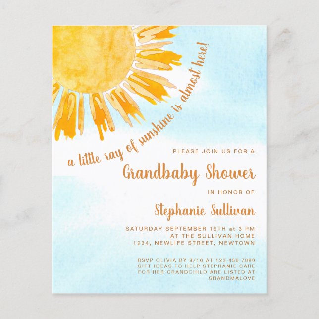Budget Ray of Sunshine GrandBaby Shower-inbjudan (Framsida)
