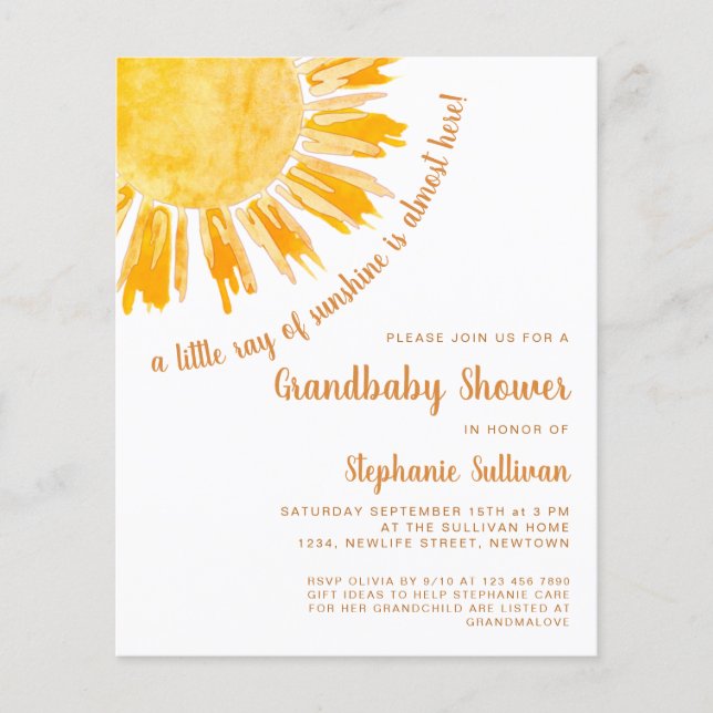 Budget Ray of Sunshine GrandBaby Shower-inbjudan (Framsida)