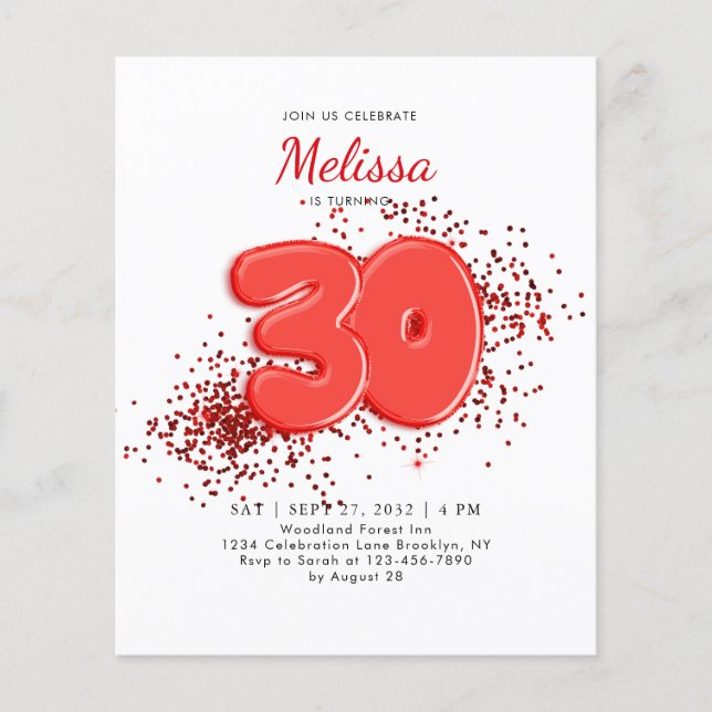 BUDGET Red 30th Balloons Confetti Vuxen Birthday (Framsida)