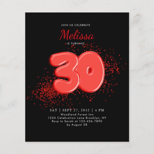 BUDGET Red Black Balloons Confetti Vuxen födelseda (Framsida)