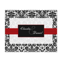 Budget Red Black Damask Wedding bjudande