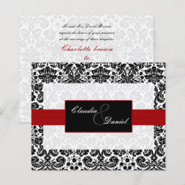 Budget Red Black Damask Wedding bjudande