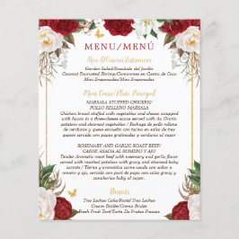Budget Red Blommigt Bilingual Quinceañera Menu
