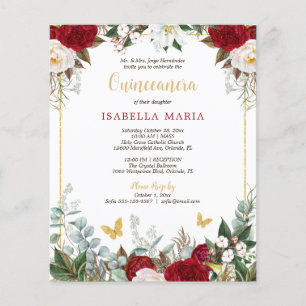 Budget Red Blommigt Butterfly Quinceañera-inbjudan