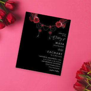 Budget Red Blommigt & Crystal Bröllop - svart Flygblad