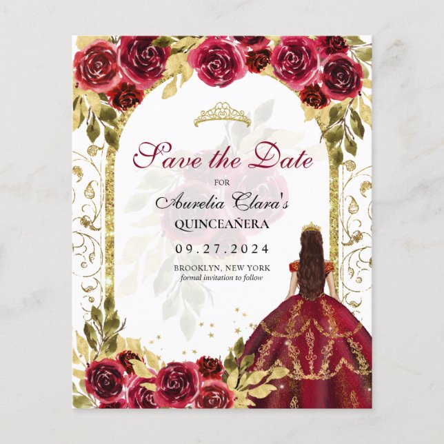 BUDGET Red Blommigt Princess Guld Arch Quinceanera (Framsida)