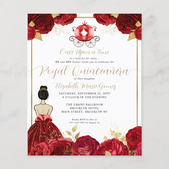 Budget Red Burgundy Cinderella Royal Quinceanera (Framsida)