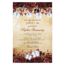 Budget Red Butterfly Sweet 16-inbjudan