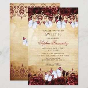 Budget Red Butterfly Sweet 16-inbjudan