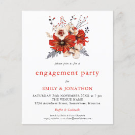 Budget Red Cream blommigts Förlovningsfest Inbjuda