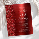 Budget Red Glam Glitter 21:a födelsedagen Inbjudan<br><div class="desc">Det lämnat kant i detta moderna födelsedagsfest inbjudan uppvisar ett rött ansikte mot glitter gräns. Anpassadet kombinerar vitt skript och sans serif typsnitt på en röd faux-borstad metall-bakgrund. Den omvända sidan har en matchande design.</div>