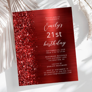 Budget Red Glam Glitter 21:a födelsedagen Inbjudan