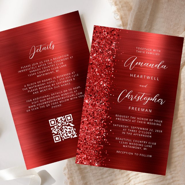 Budget Red Glam QR Code Wedding bjudande (Skapare uppladdad)