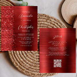 Budget Red Glam QR Code Wedding bjudande