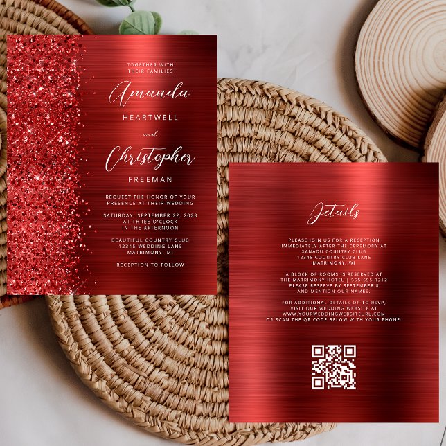Budget Red Glam QR Code Wedding bjudande (Skapare uppladdad)