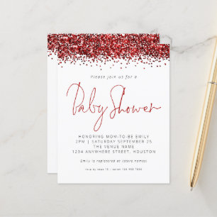 Budget Red Glitter Baby Shower-inbjudan