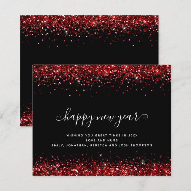 Budget Red Glitter Black Gott nytt år-kort (Fram/baksida)