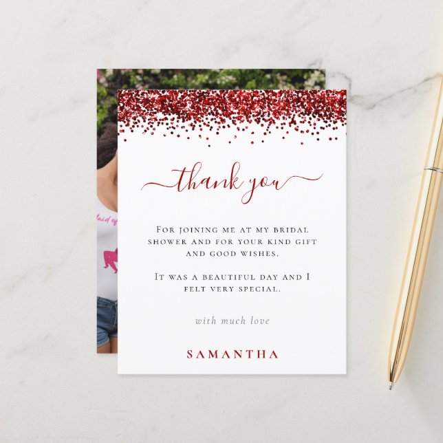 Budget Red Glitter Photo Möhippa Tack (Fram/Back In Situ)