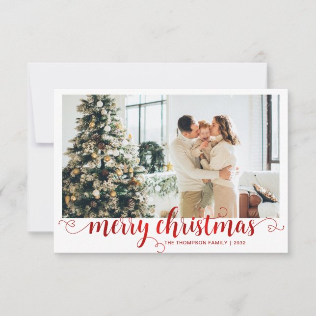 BUDGET Red God jul Heart Script Photo Anteckningskort (Framsida)