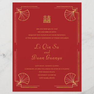 Budget Red & Guld Dubbla Happity China Bröllop Reklamblad