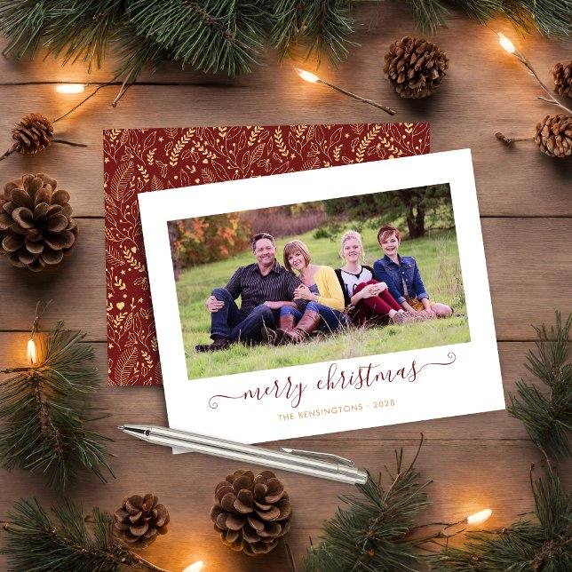 BUDGET Red Guld Script God jul Helgdag (BUDGET Red Gold Script Merry Christmas Holiday Card)