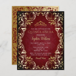 Budget Red Guld Tiara Quinceañera-inbjudan