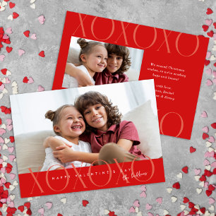 Budget Red Modern XOXO Photo Valentine Day Julkort