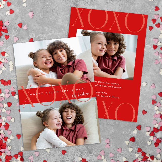 Budget Red Modern XOXO Photo Valentine Day Julkort (Skapare uppladdad)