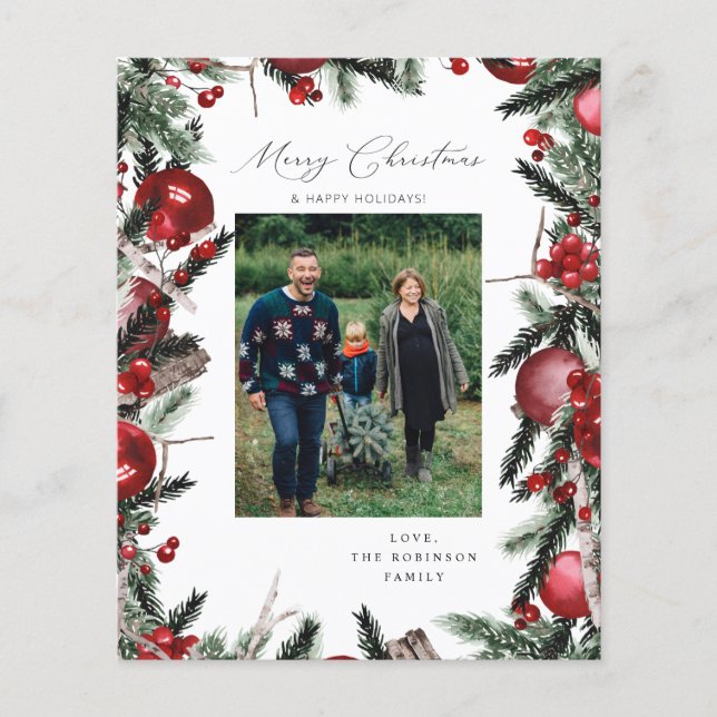 Budget Red Ornaments & Gräs God jul Photo Flygblad (Framsidan)