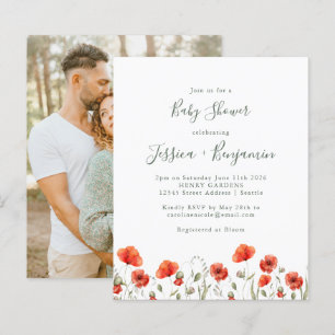 Budget Red Poppy Blommigt Baby Shower Photo Inbjud