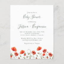 Budget Red Poppy Garden Blommigt Baby Shower