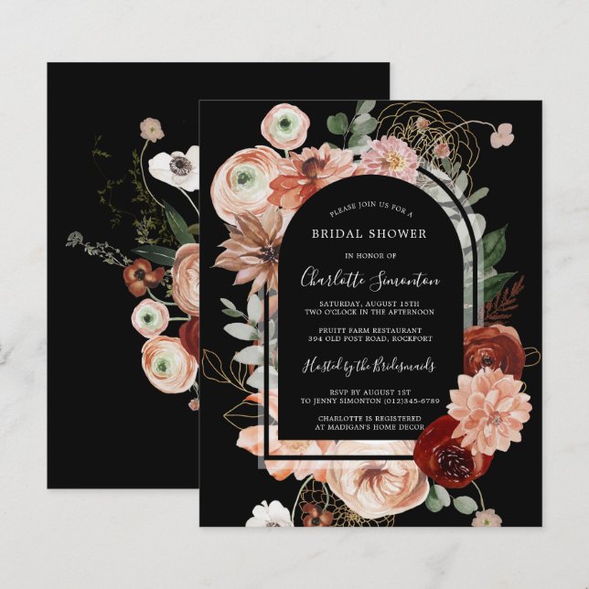 Budget Red Rosa Black Inbjudningskort för möhippan (Fram/baksida)